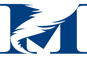 Mills Cyclone logo comprised of the letter M in blue with a twister indicated by cut away from the center of the letter.