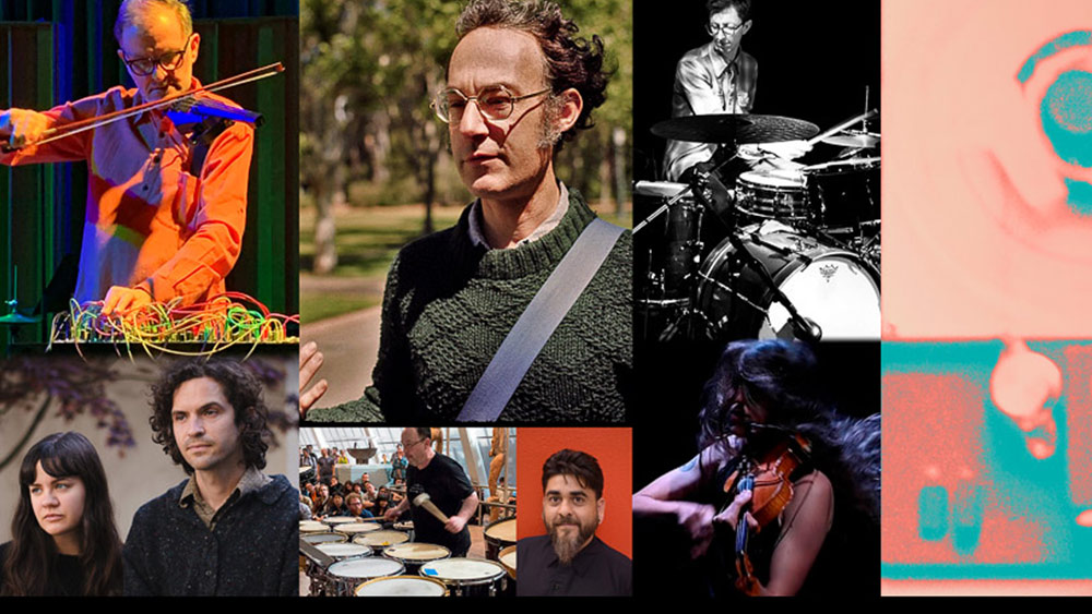 A photo collage of artists performing in the festival. Photos courtesy of the Center for Contemporary Music. Design by John Burroso.